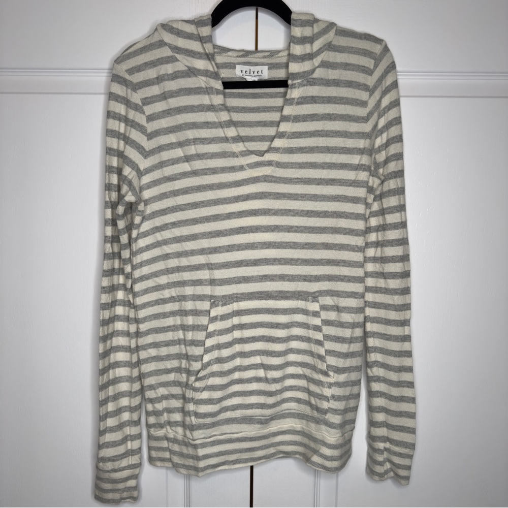 Velvet by Graham & Spencer‎ Striped Lightweight Hooded Top Size Small